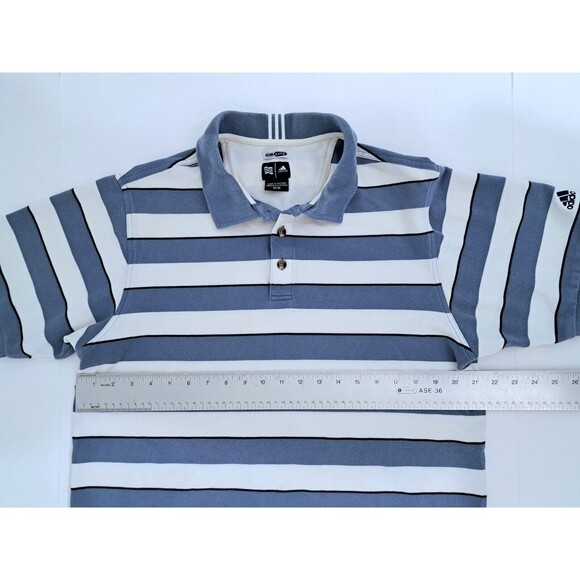 Adidas Striped Polo Shirt Golf Golf Climalite Men's Medium Logo Blue White - Picture 9 of 9
